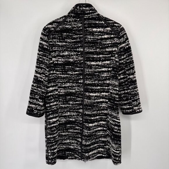 Carlisle Womens Black Tweed Coat jacket Zip wool blend leather trim Size 12 - Picture 12 of 13